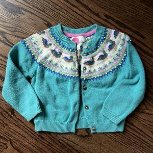 Mini Boden size 3/4 Teal Duck Cardigan
